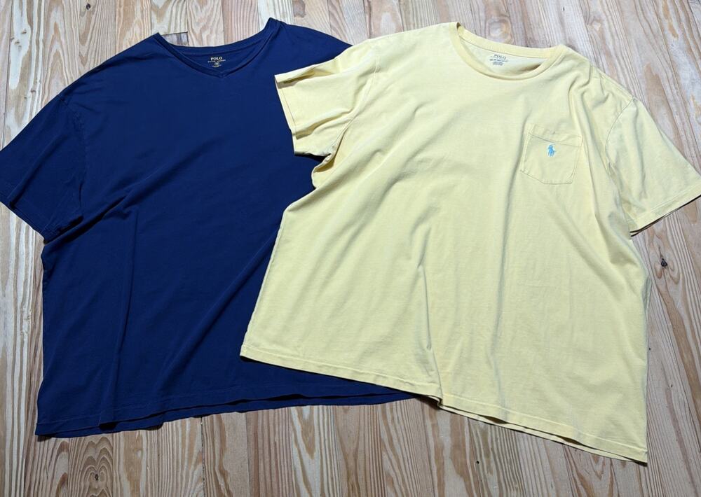 2 Mens Ralph Lauren POLO Short Sleeve Tshirt Yellow Navy Blue Big 3X